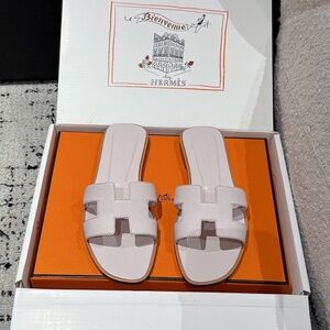Hermes Oran White Leather H Sandals